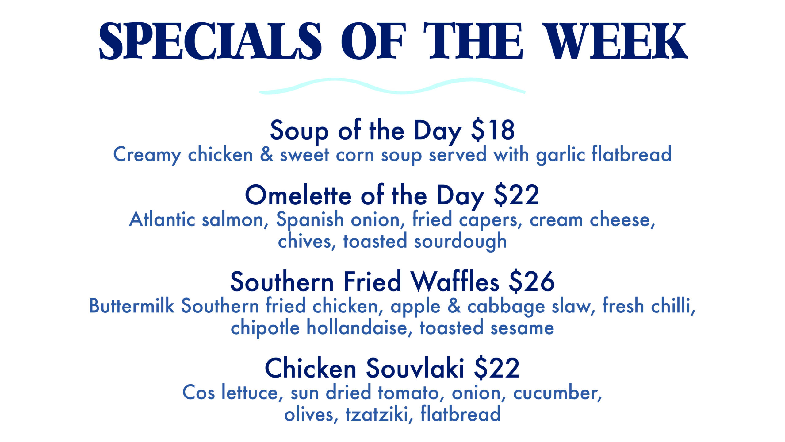 Sandbar Specials the sandbar in middle park displays their specials of the week.