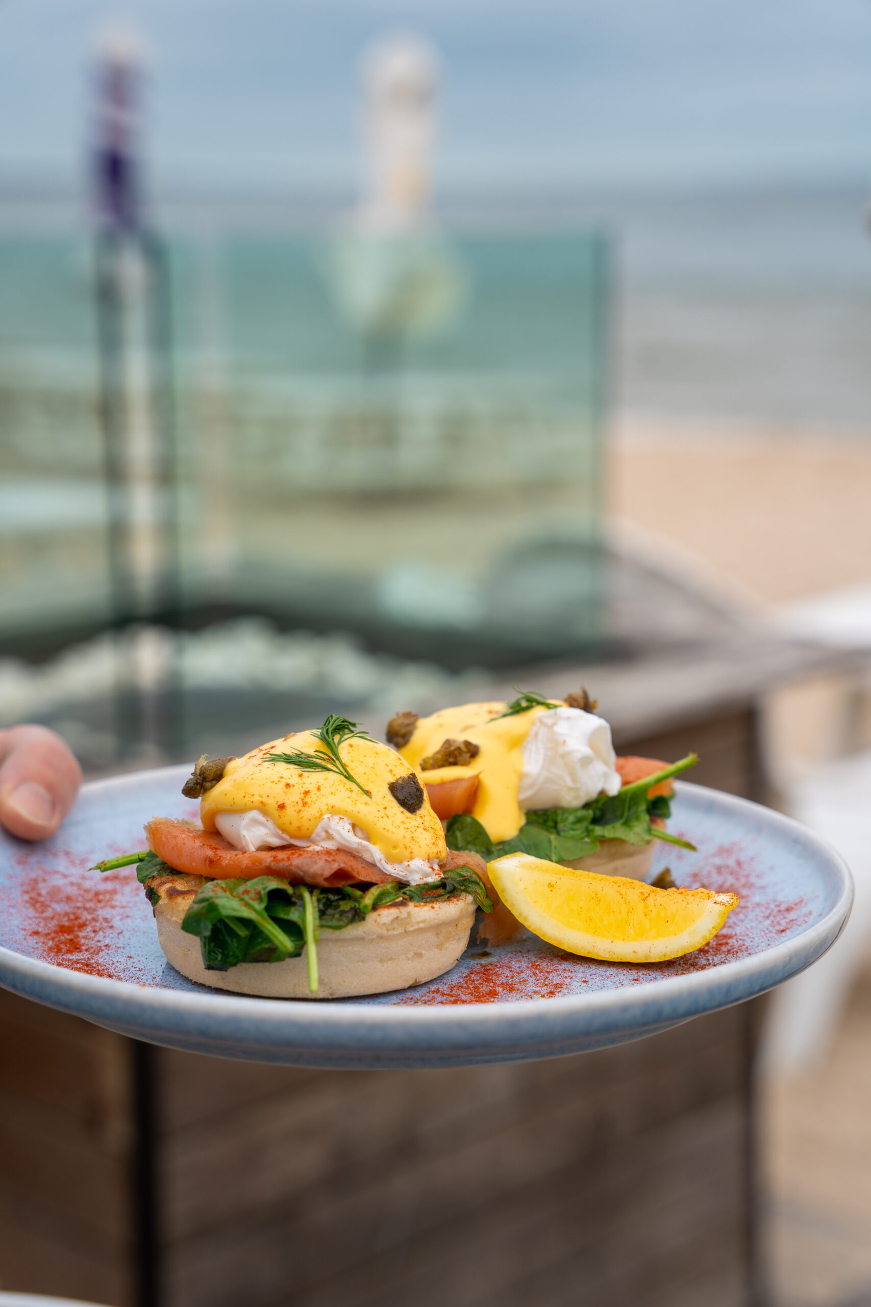 Eggs Royale with smoked salmon, poached eggs and hollandaise at Sandbar Beach Café