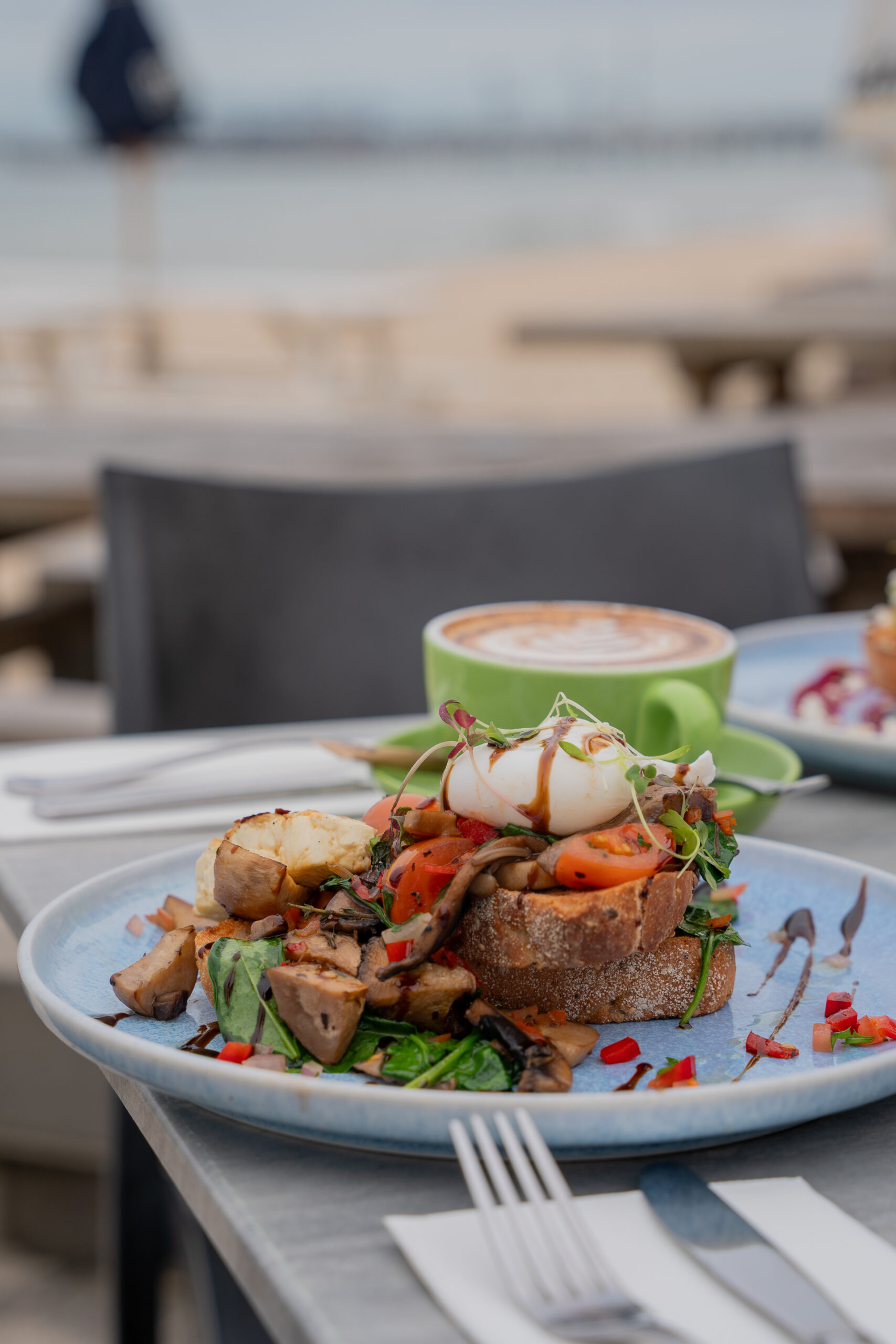 Sandbar Beach Café breakfast bruschetta on toasted bread with fresh toppings
