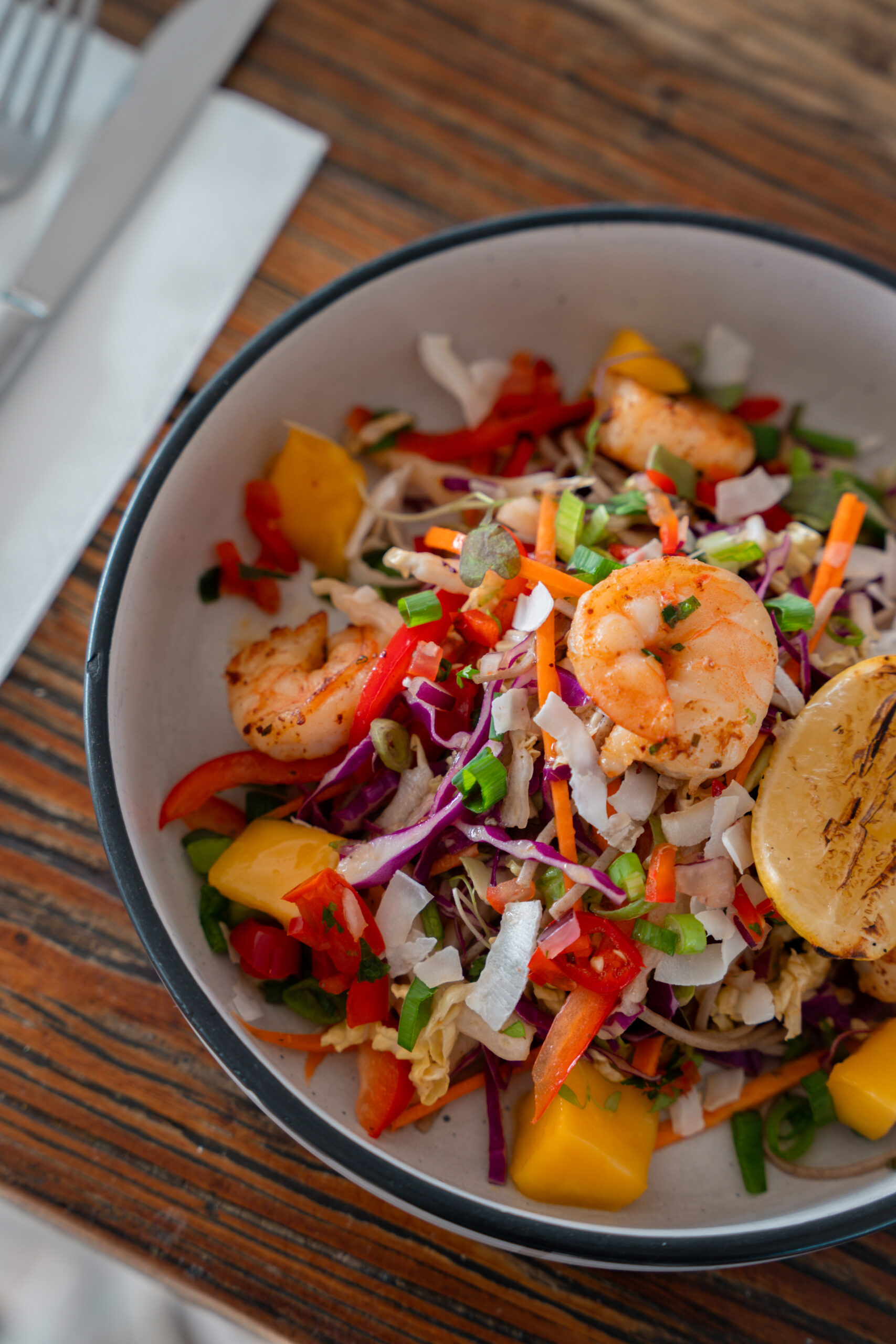 Healthy tiger prawn salad with soba noodles