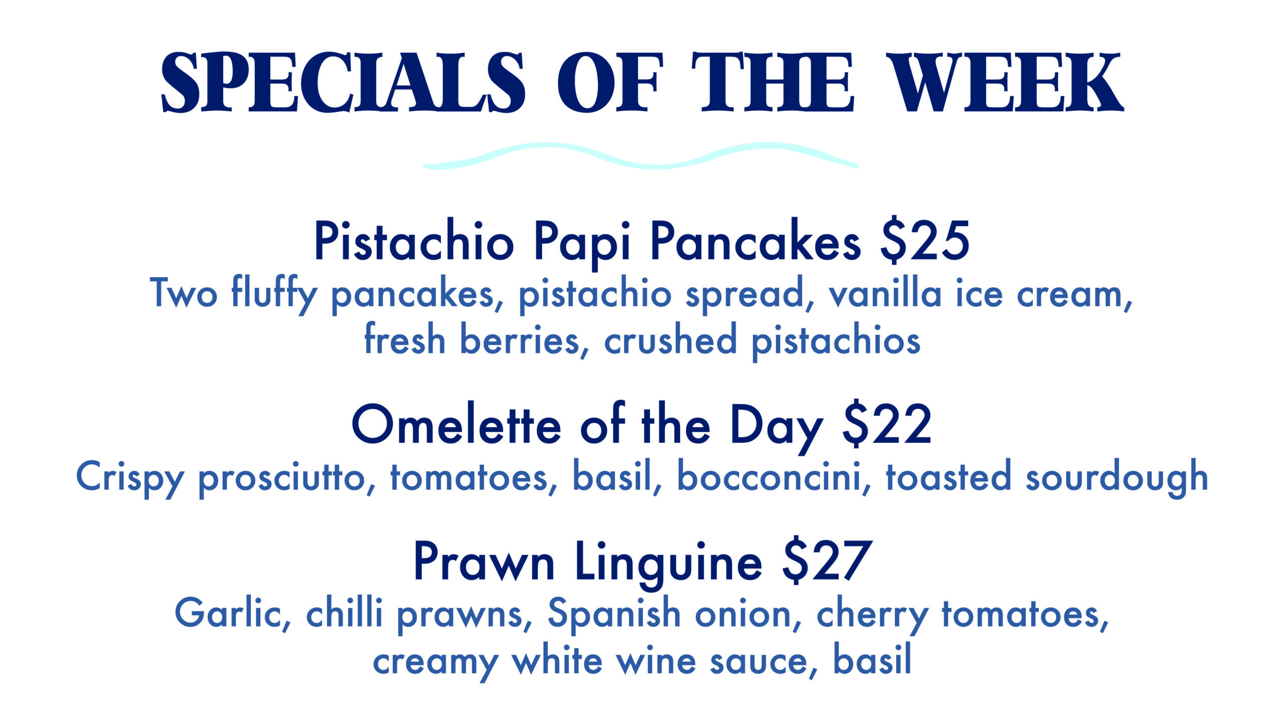 The Sandbar Food Specials of the Week.