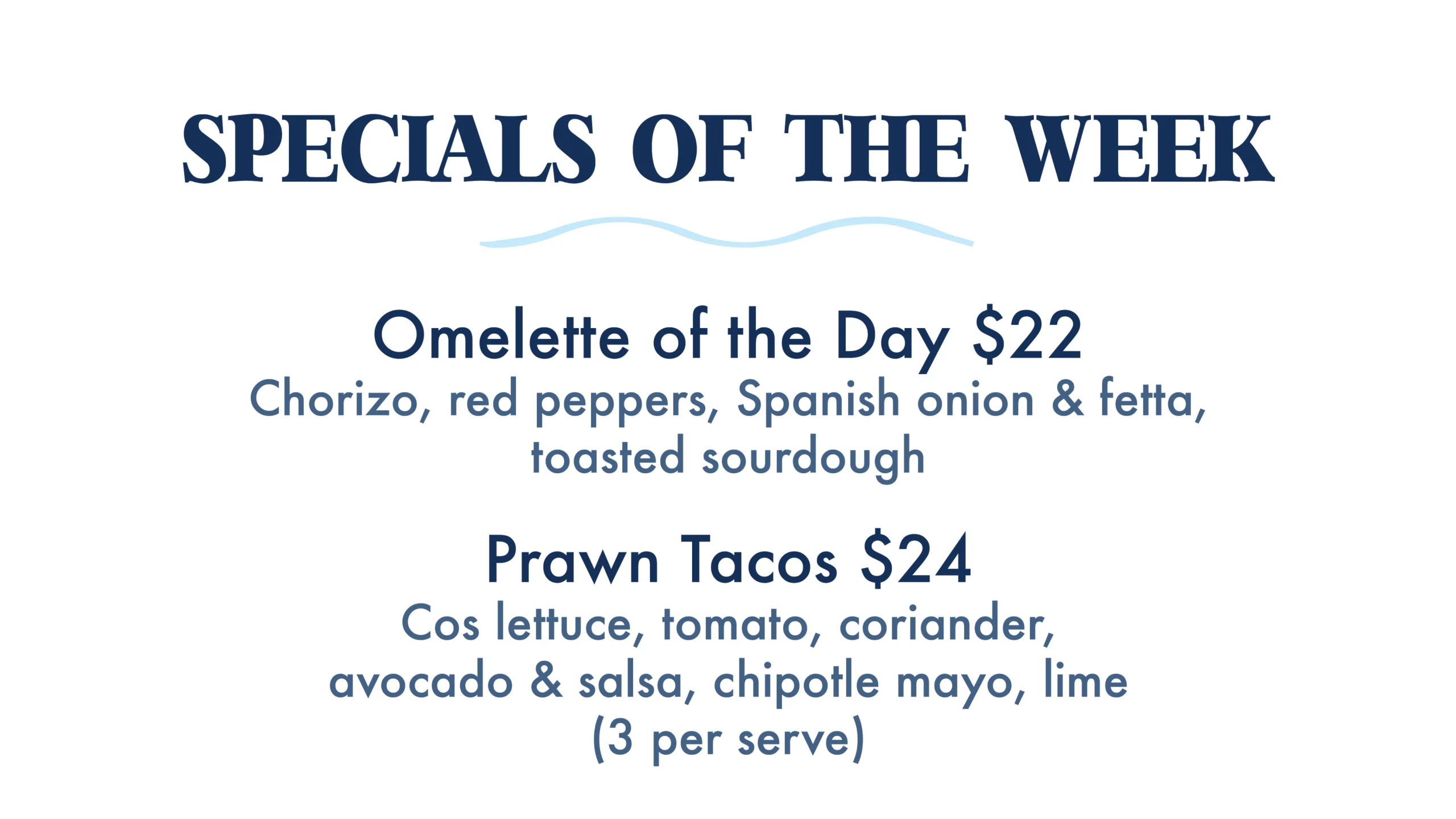 The Sandbar Food Specials of the Week.