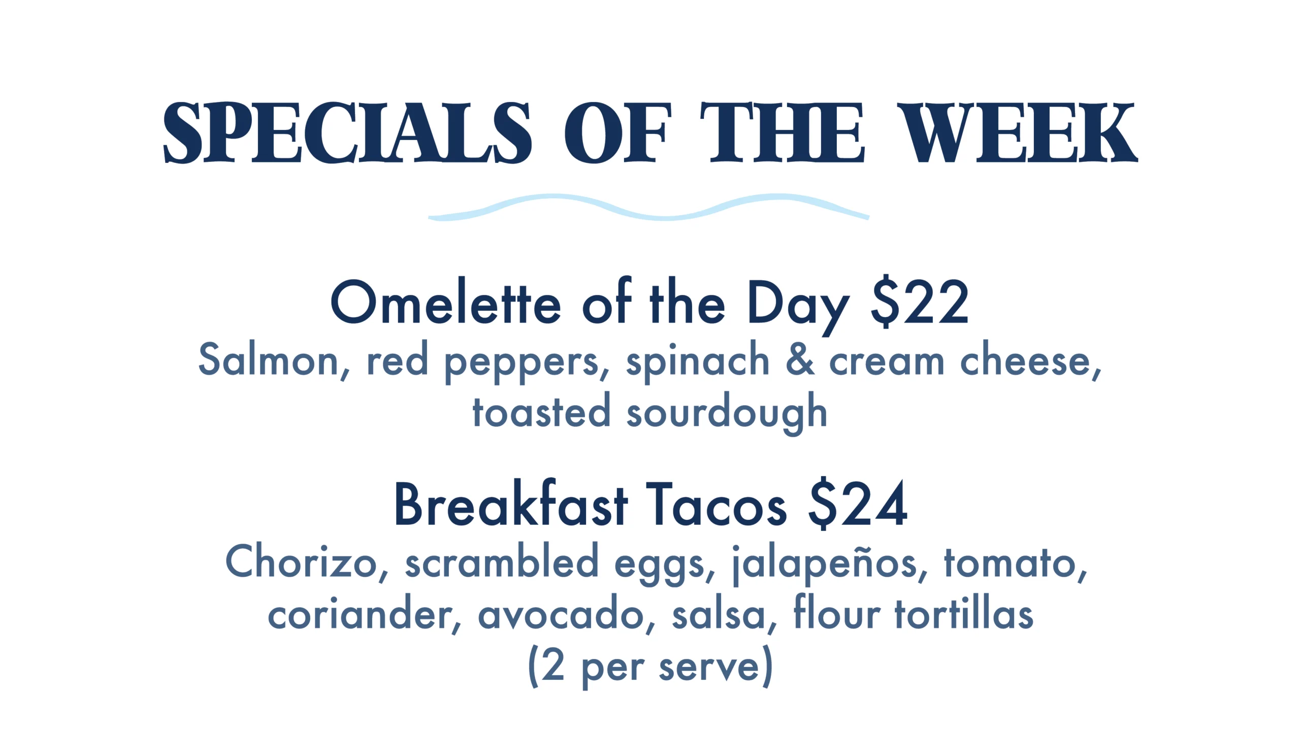 The Sandbar Food Specials of the Week.