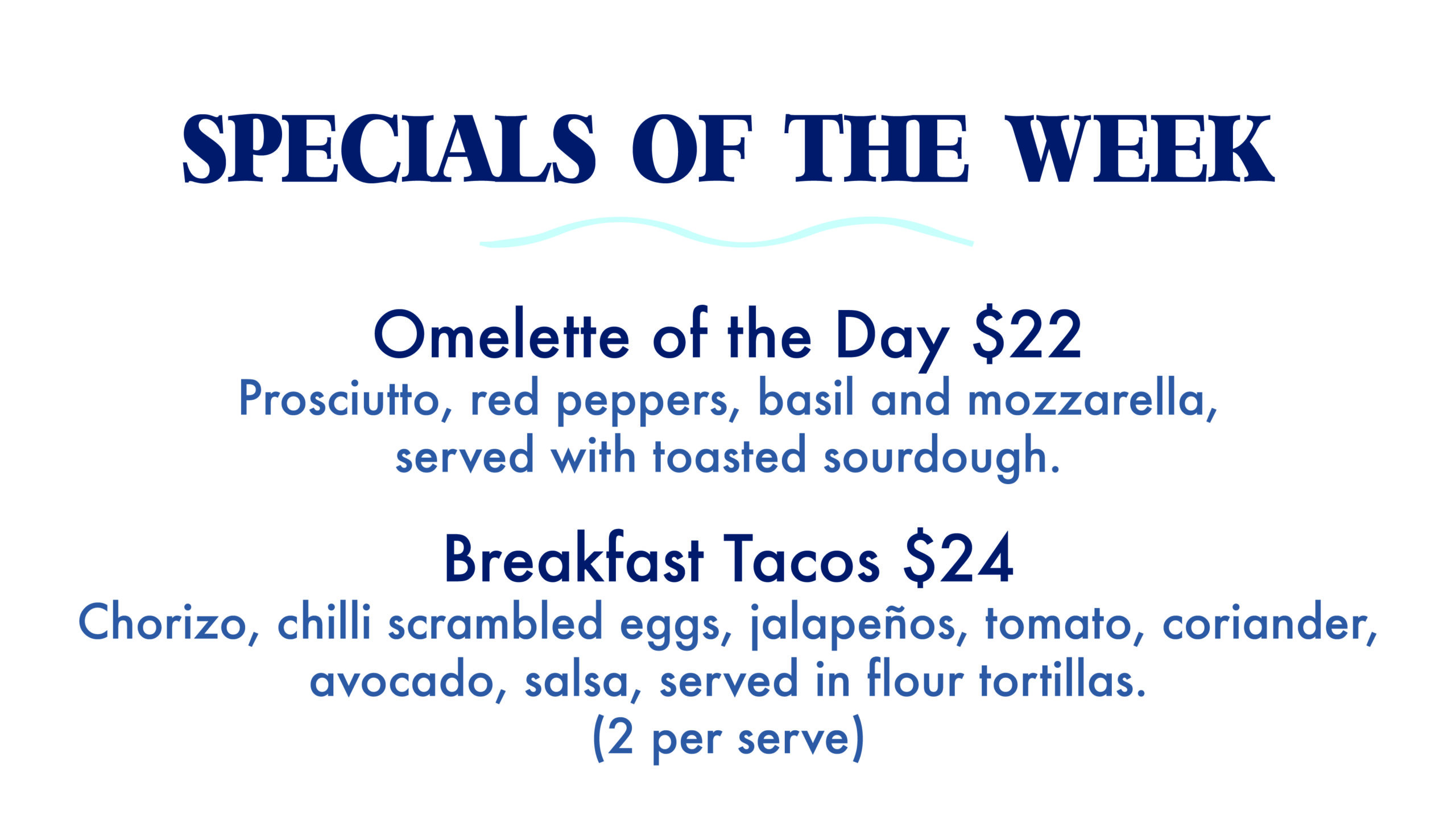 The Sandbar Food Specials of the Week.