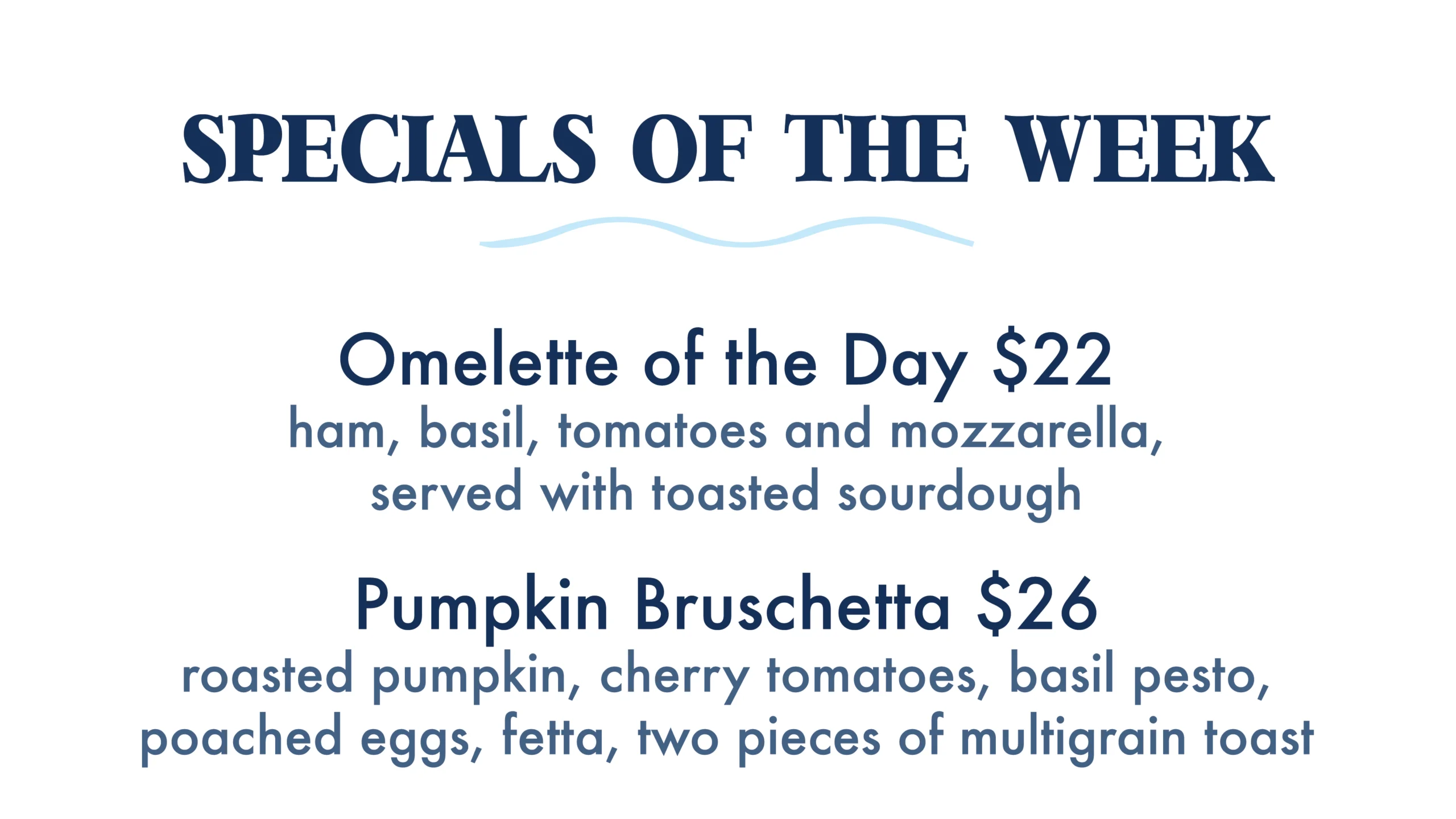 The Sandbar Food Specials of the Week.