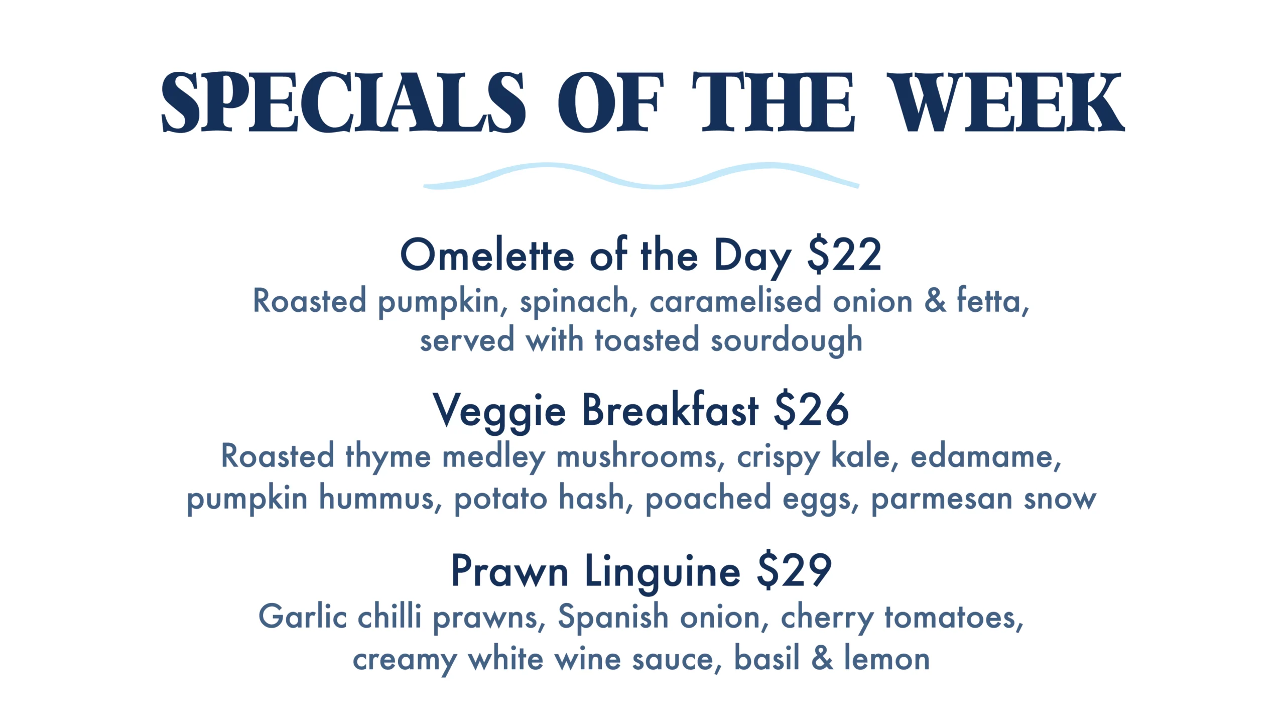 The Sandbar Food Specials of the Week.